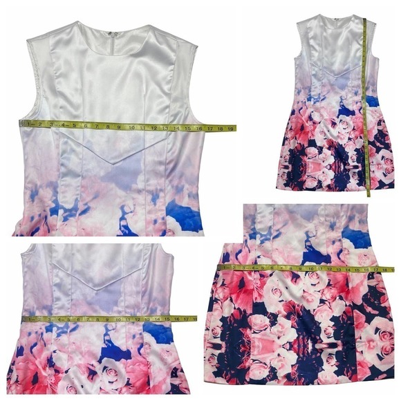 OMBRE White Floral Sleeveless Mini Sheath Dress - Picture 11 of 11